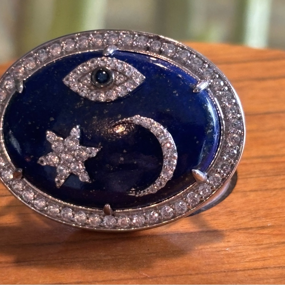 Blue Oval Ring with Silver Accents